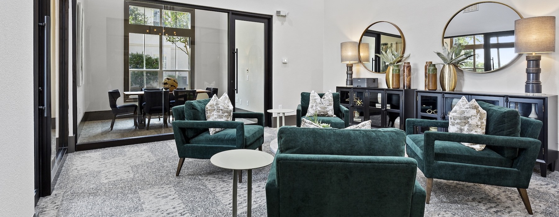a room with chairs and tables